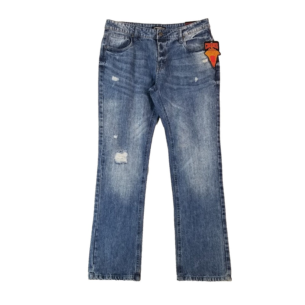 Crooks & Castles jeans men's 36x32 regular fit straight blue denim pants NEW